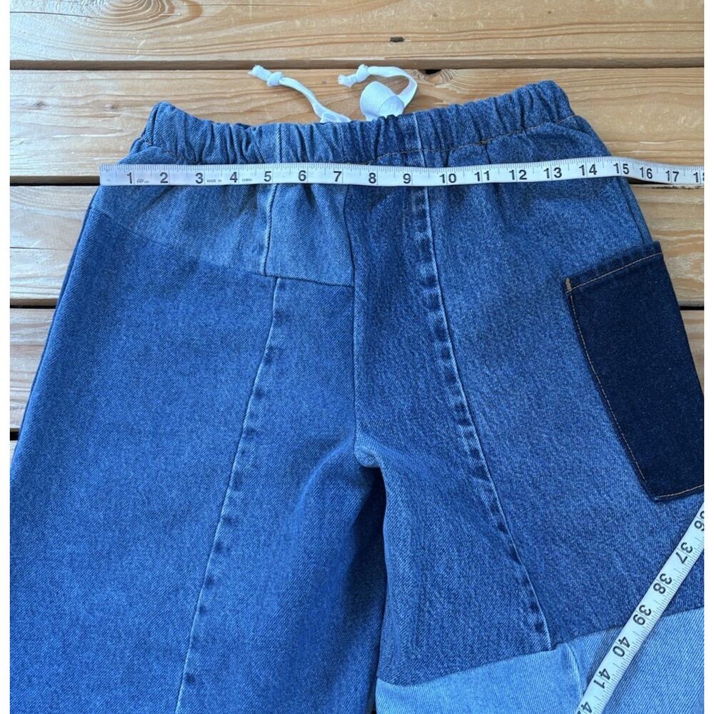 American recycled clothing NWT Women’s Drawstring patchwork jeans size S Blue Q5 - Picture 7 of 8